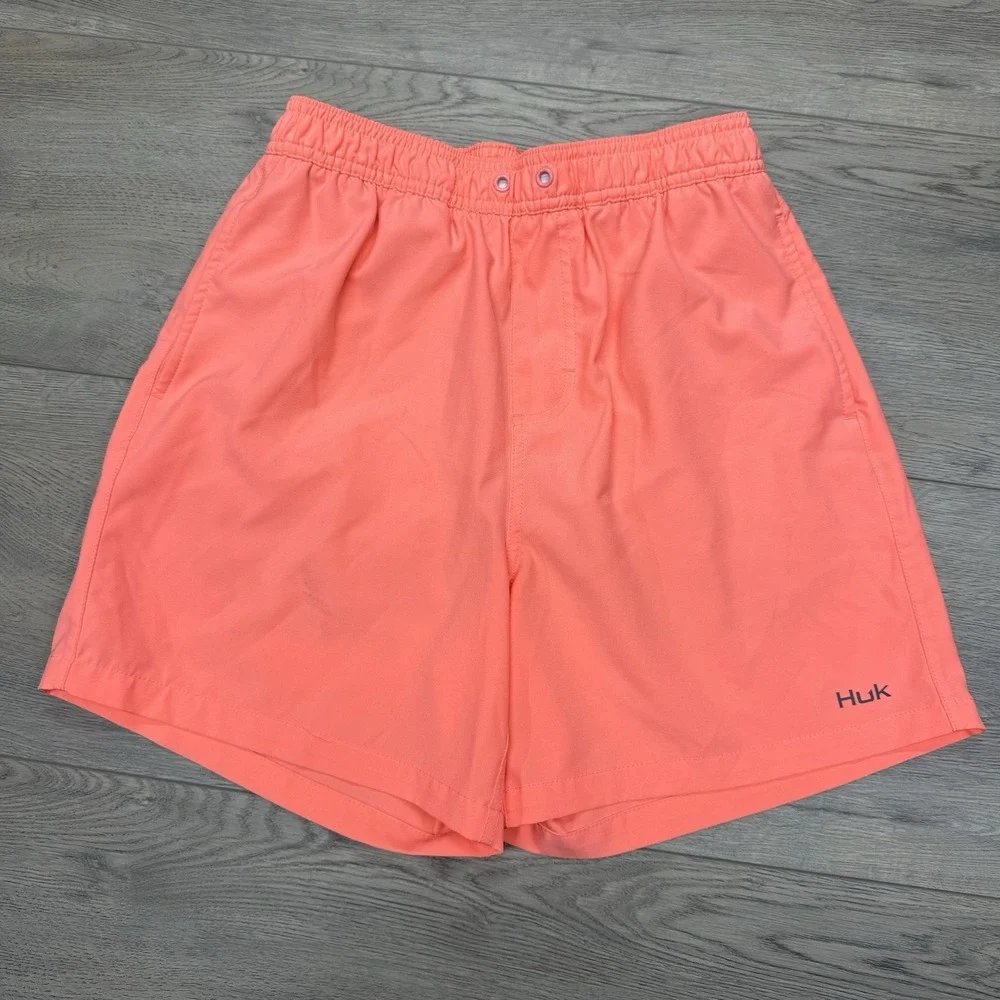 Huk Fishing Salmon Pink Swim Shorts Hybrid Sz S Lined Outdoor Beach Boat‎